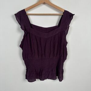 MARKET & SPRUCE Sleeveless Smocked Top XXL Burgundy Purple Boho Flutter Sleeve
